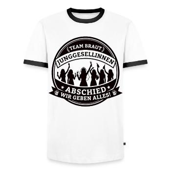 Enterrement de vie de garçon Team Braut – Nous donnons tout ce que nous avons ! - T-shirt contrasté Homme - blanc/noir - Devant - AI Model Female 172 light (172cm) & AI Model Male 178 dark (178cm)