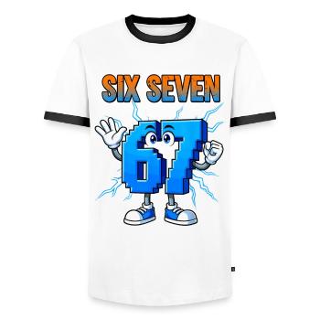 67 Gen Alpha Six Seven Italian 6 7 Brainrot - Men's Ringer Shirt - white/black - Front - AI Model Female 172 light (172cm) & AI Model Male 178 dark (178cm)