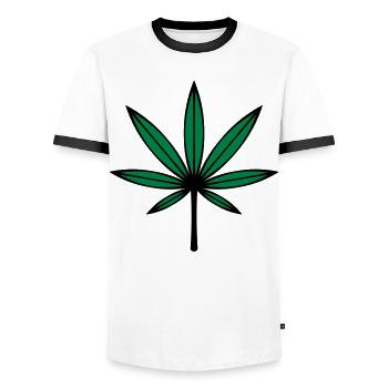 Cannabis / Marihuana / Hanfblatt (2C) - Männer Kontrast-T-Shirt - Weiß/Schwarz - Vorne - AI Model Female 172 light (172cm) & AI Model Male 178 dark (178cm)