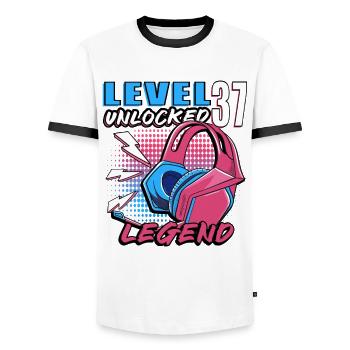 Level 37 Legend Neon Headphones - Men's Ringer Shirt - white/black - Front - AI Model Female 172 light (172cm) & AI Model Male 178 dark (178cm)
