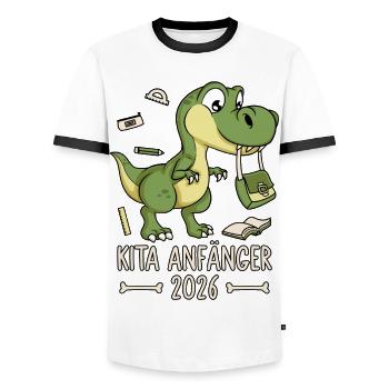 Kita Beginner 2026 Dinosaur - Men's Ringer Shirt - white/black - Front - AI Model Female 172 light (172cm) & AI Model Male 178 dark (178cm)