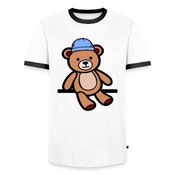 Doll Teddy Bear Bears - Men's Ringer Shirt - white/black - Front - AI Model Female 172 light (172cm) & AI Model Male 178 dark (178cm)