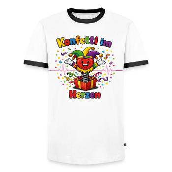 Confettis de Carnaval dans le cœur Tenue de fête Carnival - T-shirt contrasté Homme - blanc/noir - Devant - AI Model Female 172 light (172cm) & AI Model Male 178 dark (178cm)