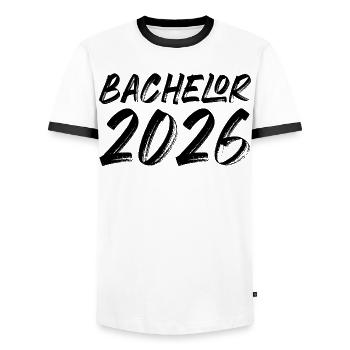 Baccalauréat 2026 - T-shirt contrasté Homme - blanc/noir - Devant - AI Model Female 172 light (172cm) & AI Model Male 178 dark (178cm)