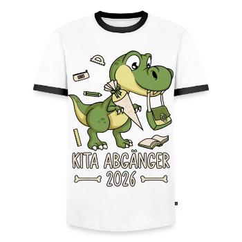 Diplômé de la garderie Dinosaure 2026 - T-shirt contrasté Homme - blanc/noir - Devant - AI Model Female 172 light (172cm) & AI Model Male 178 dark (178cm)