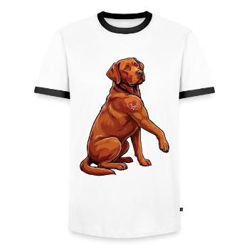 I Love Dad – Muscular Foxred Labrador Design - Men's Ringer Shirt - white/black - Front - AI Model Female 172 light (172cm) & AI Model Male 178 dark (178cm)