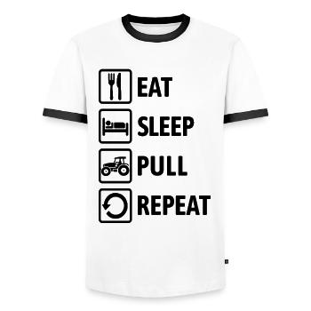 Eat Sleep Pull Repeat - Tractor Driving - Farmer - Men's Ringer Shirt - white/black - Front - AI Model Female 172 light (172cm) & AI Model Male 178 dark (178cm)