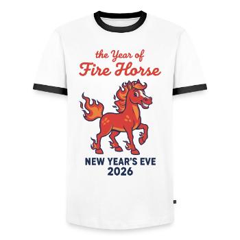 The Year of Fire Horse New Year's Eve 2026 - Men's Ringer Shirt - white/black - Front - AI Model Female 172 light (172cm) & AI Model Male 178 dark (178cm)