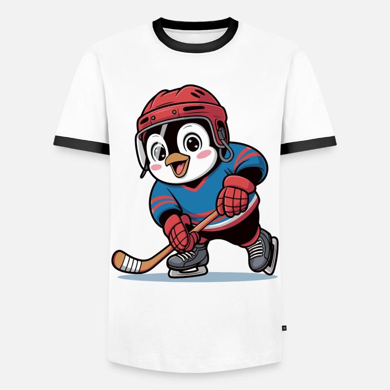 Pinguin Eishockeyheld - Männer Kontrast-T-Shirt - Weiß/Schwarz