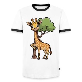 Cuddly giraffe in the forest - Men's Ringer Shirt - white/black - Front - AI Model Female 172 light (172cm) & AI Model Male 178 dark (178cm)