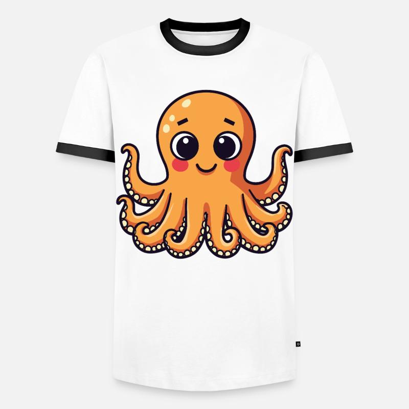 Cute Squid Smiling Octopus Kawaii - Men's Ringer Shirt - white/black