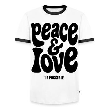 PEACE LOVE #1 - let's talk - Men's Ringer Shirt - white/black - Front - AI Model Female 172 light (172cm) & AI Model Male 178 dark (178cm)