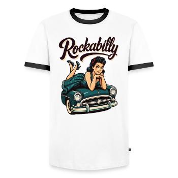 Cadeau de fille pin-up pour voitures vintage rockabilly - T-shirt contrasté Homme - blanc/noir - Devant - AI Model Female 172 light (172cm) & AI Model Male 178 dark (178cm)