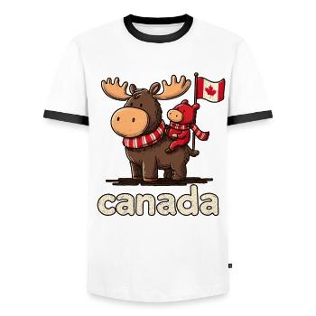 Canada-Moose mit kleinem Begleiter - Männer Kontrast-T-Shirt - Weiß/Schwarz - Vorne - AI Model Female 172 light (172cm) & AI Model Male 178 dark (178cm)