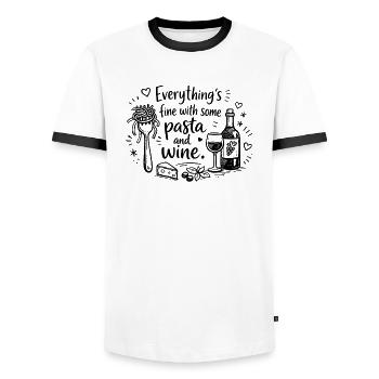 Everything's Fine With Pasta And Wine - Men's Ringer Shirt - white/black - Front - AI Model Female 172 light (172cm) & AI Model Male 178 dark (178cm)