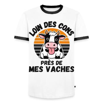 Loin Des Cons Près De Mes Vaches Humour Vintage - T-shirt contrasté Homme - blanc/noir - Devant - AI Model Female 172 light (172cm) & AI Model Male 178 dark (178cm)