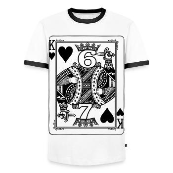 Herz König 67 Six Seven - Spielkarte Meme - Männer Kontrast-T-Shirt - Weiß/Schwarz - Vorne - AI Model Female 172 light (172cm) & AI Model Male 178 dark (178cm)