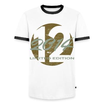 12th Birthday 2014 Boys and Girls Gift - Men's Ringer Shirt - white/black - Front - AI Model Female 172 light (172cm) & AI Model Male 178 dark (178cm)