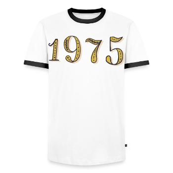 Cadeau d’anniversaire 1975 Vintage 1975  - T-shirt contrasté Homme - blanc/noir - Devant - AI Model Female 172 light (172cm) & AI Model Male 178 dark (178cm)