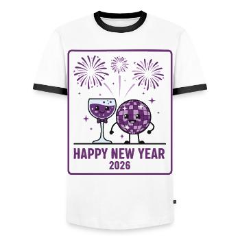 Célébration de la fête des feux d’artifice du Bon Nouvel An 2026 - T-shirt contrasté Homme - blanc/noir - Devant - AI Model Female 172 light (172cm) & AI Model Male 178 dark (178cm)