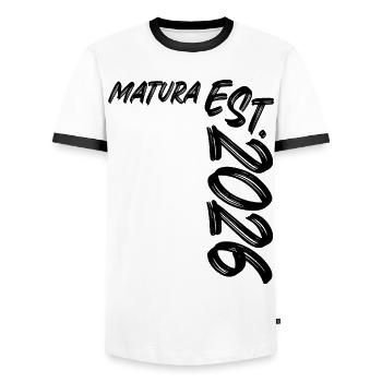 Matura Est. 2026 - Men's Ringer Shirt - white/black - Front - AI Model Female 172 light (172cm) & AI Model Male 178 dark (178cm)