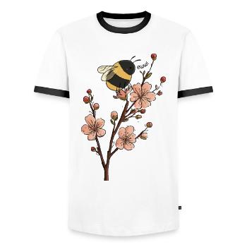 Lustige Bienen- und Kirschblüten-Illustration - Männer Kontrast-T-Shirt - Weiß/Schwarz - Vorne - AI Model Female 172 light (172cm) & AI Model Male 178 dark (178cm)