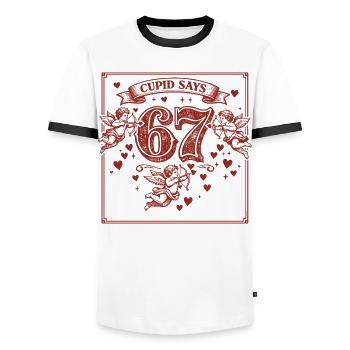Amor Tage 67 Liebe Six Seven Geschenk Lustig - Männer Kontrast-T-Shirt - Weiß/Schwarz - Vorne - AI Model Female 172 light (172cm) & AI Model Male 178 dark (178cm)