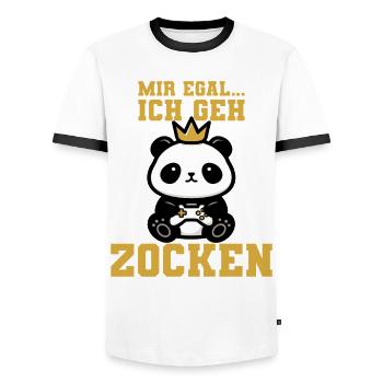Panda Controller Krone - Männer Kontrast-T-Shirt - Weiß/Schwarz - Vorne - AI Model Female 172 light (172cm) & AI Model Male 178 dark (178cm)