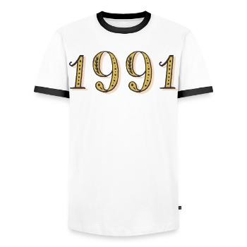 Cadeau d’anniversaire 1991 Vintage 1991  - T-shirt contrasté Homme - blanc/noir - Devant - AI Model Female 172 light (172cm) & AI Model Male 178 dark (178cm)