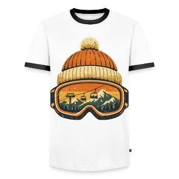 Skieur Sports d’hiver Après Ski Beanie Ski Goggles - T-shirt contrasté Homme - blanc/noir - Devant - AI Model Female 172 light (172cm) & AI Model Male 178 dark (178cm)