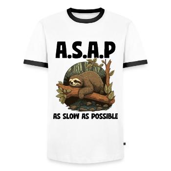 Paresseux au plus vite et aussi lentement que possible - T-shirt contrasté Homme - blanc/noir - Devant - AI Model Female 172 light (172cm) & AI Model Male 178 dark (178cm)
