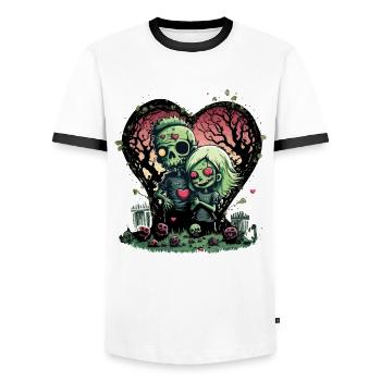Valentine Zombie Love - Men's Ringer Shirt - white/black - Front - AI Model Female 172 light (172cm) & AI Model Male 178 dark (178cm)