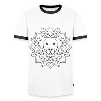 Dog mandala with floral ornamentation - Men's Ringer Shirt - white/black - Front - AI Model Female 172 light (172cm) & AI Model Male 178 dark (178cm)