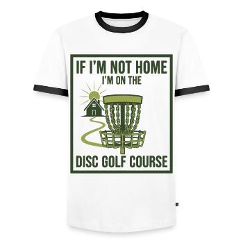 Si je ne suis pas à la maison, je suis sur le parcours de disc golf - T-shirt contrasté Homme - blanc/noir - Devant - AI Model Female 172 light (172cm) & AI Model Male 178 dark (178cm)