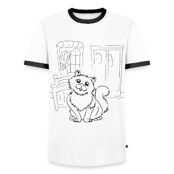 Tshirt zum bemalen und ausmalen, Katze für Kinder - Männer Kontrast-T-Shirt - Weiß/Schwarz - Vorne - AI Model Female 172 light (172cm) & AI Model Male 178 dark (178cm)
