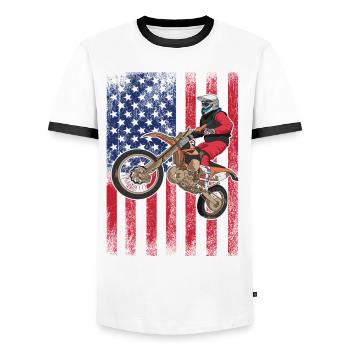 Drapeau américain du vélo de cross, - T-shirt contrasté Homme - blanc/noir - Devant - AI Model Female 172 light (172cm) & AI Model Male 178 dark (178cm)