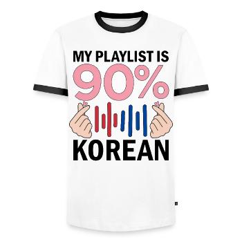 My Playlist Is 90 Percent Korean - Men's Ringer Shirt - white/black - Front - AI Model Female 172 light (172cm) & AI Model Male 178 dark (178cm)