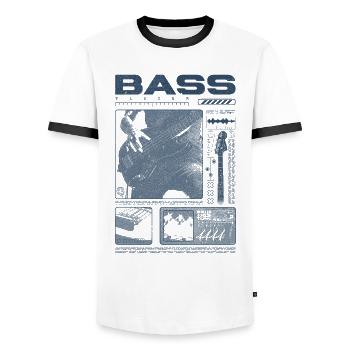 Bassgitarrenliebhaber Bassist Streetwear - Männer Kontrast-T-Shirt - Weiß/Schwarz - Vorne - AI Model Female 172 light (172cm) & AI Model Male 178 dark (178cm)