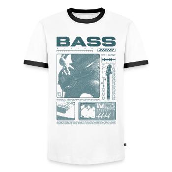 Bassgitarrenliebhaber Bassist Streetwear - Männer Kontrast-T-Shirt - Weiß/Schwarz - Vorne - AI Model Female 172 light (172cm) & AI Model Male 178 dark (178cm)