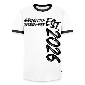 Jugendweihe Est. 2026 - Guest List - Men's Ringer Shirt - white/black - Front - AI Model Female 172 light (172cm) & AI Model Male 178 dark (178cm)