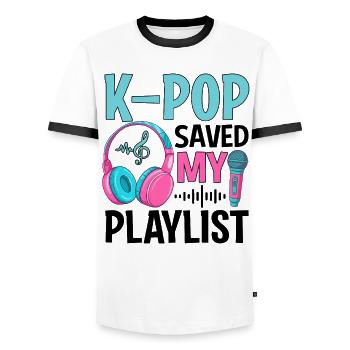 K-Pop Saved My Playlist - Männer Kontrast-T-Shirt - Weiß/Schwarz - Vorne - AI Model Female 172 light (172cm) & AI Model Male 178 dark (178cm)