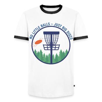 Pas de petites balles, juste de gros disques, drôle de disc golf - T-shirt contrasté Homme - blanc/noir - Devant - AI Model Female 172 light (172cm) & AI Model Male 178 dark (178cm)