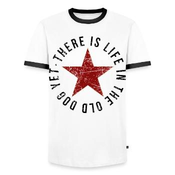 There Is Life In The Old Dog Yet Birthday - Men's Ringer Shirt - white/black - Front - AI Model Female 172 light (172cm) & AI Model Male 178 dark (178cm)