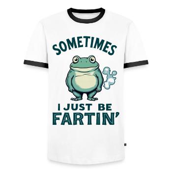 Frog, Funny, Sometimes I Just Be Farting - Men's Ringer Shirt - white/black - Front - AI Model Female 172 light (172cm) & AI Model Male 178 dark (178cm)