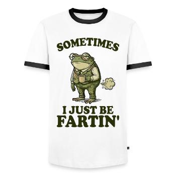 Frog, Funny, Sometimes I Just Be Farting - Men's Ringer Shirt - white/black - Front - AI Model Female 172 light (172cm) & AI Model Male 178 dark (178cm)
