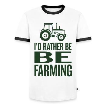 Traktor Fan Spruch I'D RATHER BE FARMING - Männer Kontrast-T-Shirt - Weiß/Schwarz - Vorne - AI Model Female 172 light (172cm) & AI Model Male 178 dark (178cm)