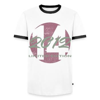 14th Birthday 2012 Boys and Girls Gift - Men's Ringer Shirt - white/black - Front - AI Model Female 172 light (172cm) & AI Model Male 178 dark (178cm)