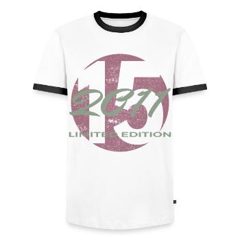 15. Geburtstag 2011 Jungen und Mädchen Geschenk - Männer Kontrast-T-Shirt - Weiß/Schwarz - Vorne - AI Model Female 172 light (172cm) & AI Model Male 178 dark (178cm)