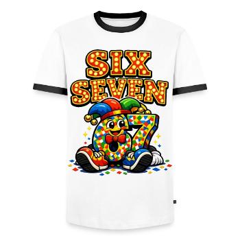 67 Six Seven Costume de Carnaval Drôle - T-shirt contrasté Homme - blanc/noir - Devant - AI Model Female 172 light (172cm) & AI Model Male 178 dark (178cm)