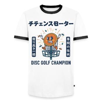 Disc-Golf-Champion lustiges Disc-Golfer-Design - Männer Kontrast-T-Shirt - Weiß/Schwarz - Vorne - AI Model Female 172 light (172cm) & AI Model Male 178 dark (178cm)